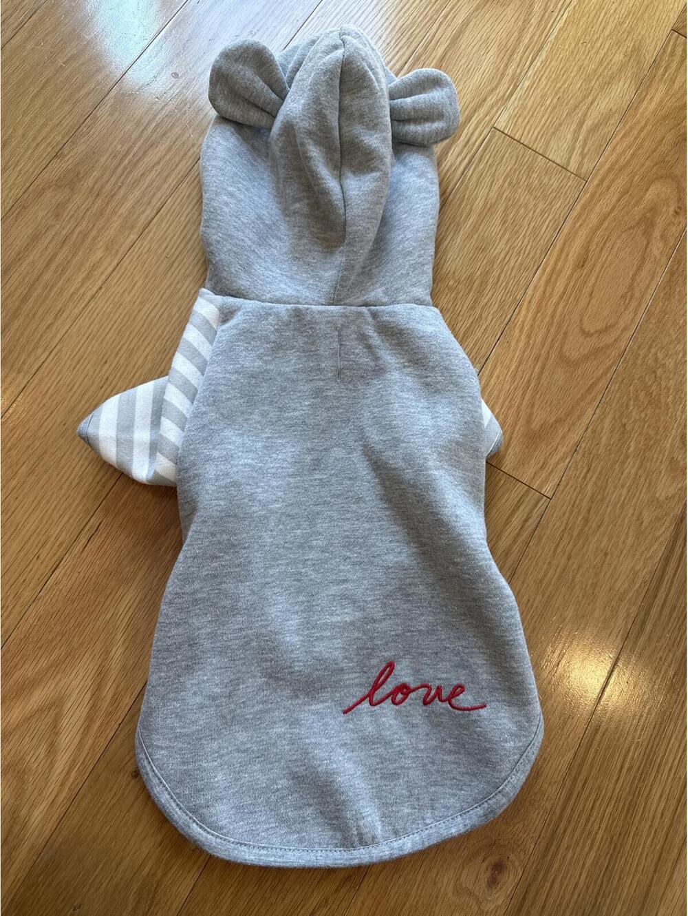 Ellen Degeneres Cozy Gray Pet Hoodie with Ears and Love Embroidery